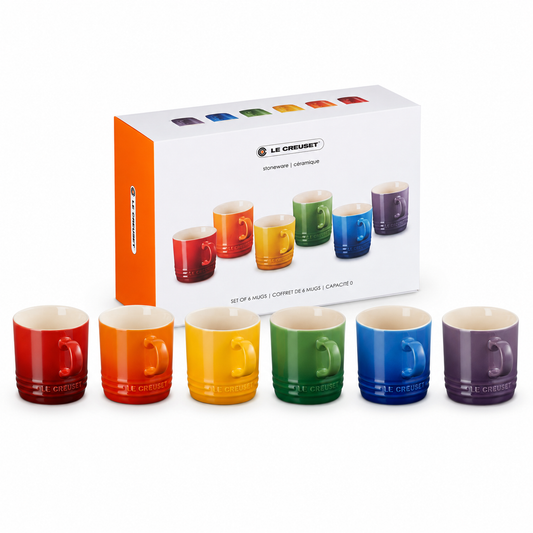 Le Creuset Stoneware Rainbow Set of 6 Cappuccino Mugs - 200ml